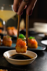Sushi on Black Stone Table