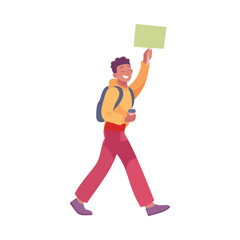 Man Participate in Demonstration with Banner Vector Illustration
