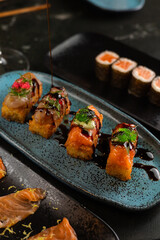 Sushi on Black Stone Table
