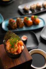 Sushi on Black Stone Table