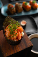 Sushi on Black Stone Table
