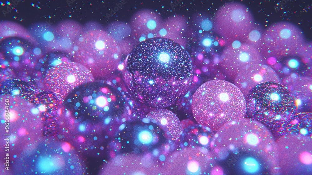 Poster a cluster of balls arranged in the center of another cluster of balls, which is itself surrounded by