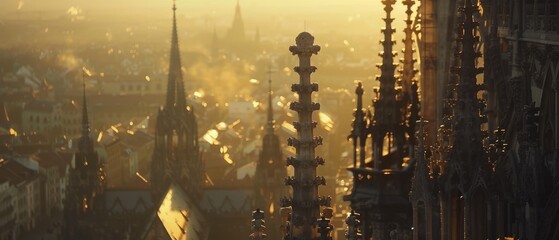 Majestic Gothic Cathedral with Gargoyles and Spires in , Architectural Beauty and Detail