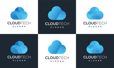 cloud computing technology vector logo design template illustration collection