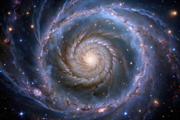 A stunning photograph showing the Southern Pinwheel Galaxy titled at an angle captured with extraordinary detail and clarity, photograph, stunning, detail