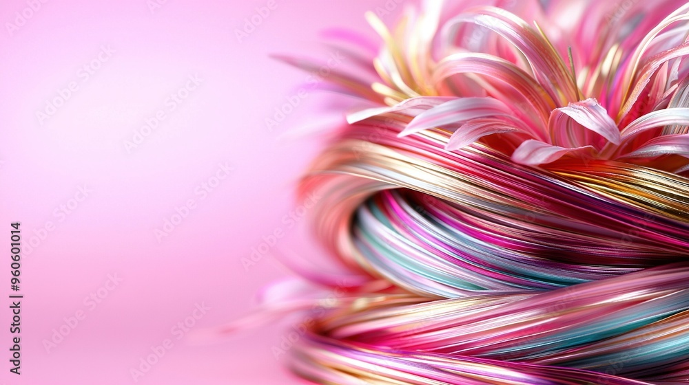 Aufkleber a close-up of a multicolored object on a pink background with a blurred image of the upper part of t