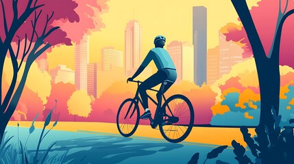 Fototapeta premium Cyclist Riding Through City Park