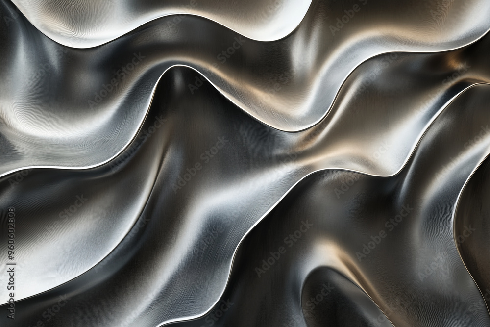 Poster flowing metallic waves capture the essence of movement and elegance in abstract design