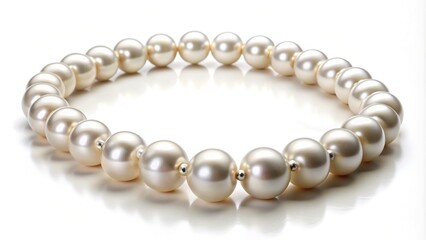 Fototapeta premium round, luster, graduated, glamour, white background, fashion, A round graduated luster pearl necklace is elegantly showcased on a white background captured from a tilted angle