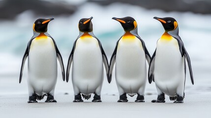 Fototapeta premium Group of penguins on plain white