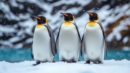 Obraz premium Group of penguins on plain white