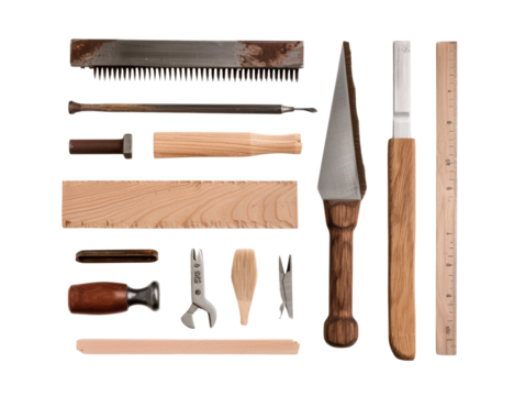 A collection of woodworking tools displayed on a wooden surface, ideal for carpentry, home improvement, and craftsmanship projects.