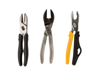 Three types of pliers displaying various designs and colors ideal for tool collections and DIY projects.