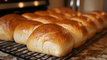 Freshly baked bread cooling on a rack, Monday morning, homey and comforting