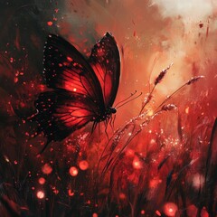 Fototapeta premium Red Butterfly Prompts
