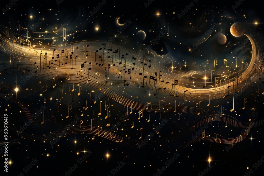 Poster stylish and vibrant musical notes pattern for creating an attractive background design