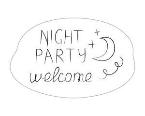 Halloween night party sticker. Color flat vector illustration.