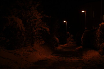 mysterious lights during a winter night in switzerland