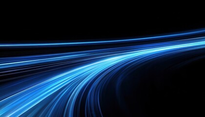 Blue light speed background with long exposure, curved lines