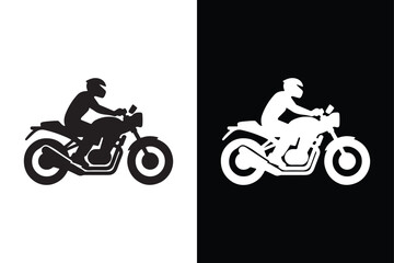 Obraz premium Flat Motorcycle Silhouette Icon in Black and White.