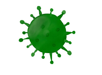 Hand-drawn watercolor illustration of a green virus isolated on a white background.