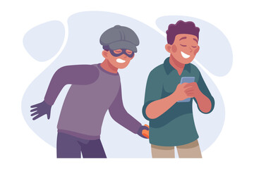 Man Criminal Commit Crime and Theft Vector Illustration