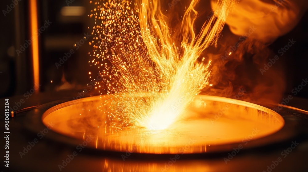 Poster a brilliant spark erupts from a volatile substance in the lab, creating a mesmerizing display of lig