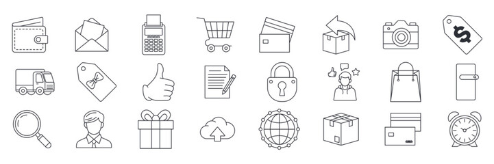 E commerce icons set, Included icons as Barcode, Box, Clock, Price Tag and more symbols collection, logo isolated vector illustration