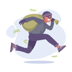 Man Criminal Escape with Sack of Money Commit Crime and Theft Vector Illustration