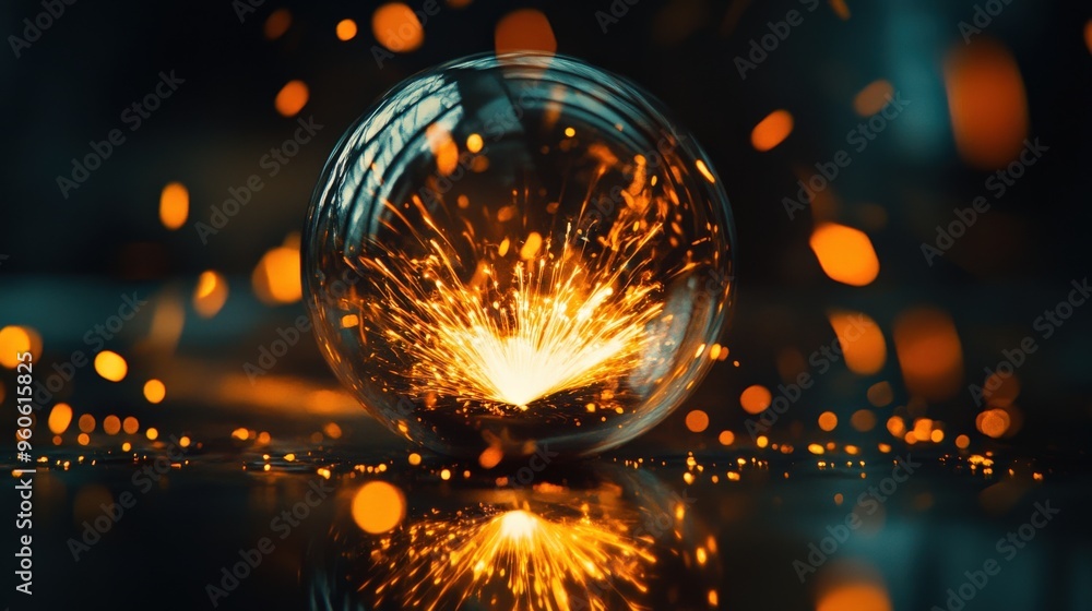 Poster a brilliant spark erupts from a volatile substance, sending bright sparks flying in a captivating di