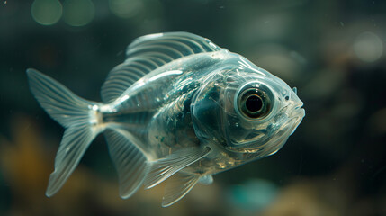 Fototapeta premium Silver tropical fish with big eyes, swimming in clear water.