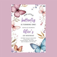 Little Butterfly 1st birthday Invitation