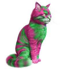 3D rendered illustration of a cute tabby colorful magic cat isolated on transparent background 