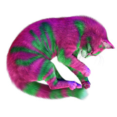 3D rendered illustration of a cute tabby colorful magic cat isolated on transparent background 
