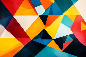 A modern design with bold, overlapping triangles in vibrant colors background