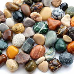 a close up of a lot of rocks and rocks on a white