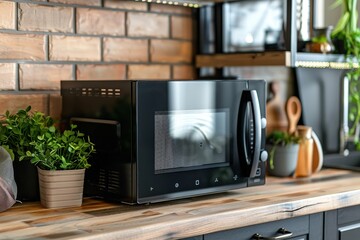 Microwave on wood in kitchen