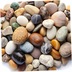 a close up of a lot of rocks and rocks on a white