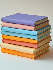 A stack of new books on a white background