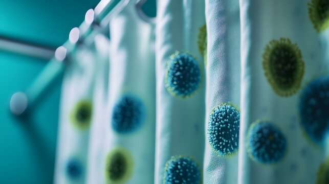 Pathogens on bathroom curtain rods,germs, bathroom,depicting unnoticed hygiene issues