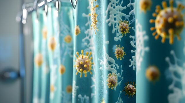 Pathogen-laden bathroom curtain hooks,germs, bathroom,showing unnoticed contamination points