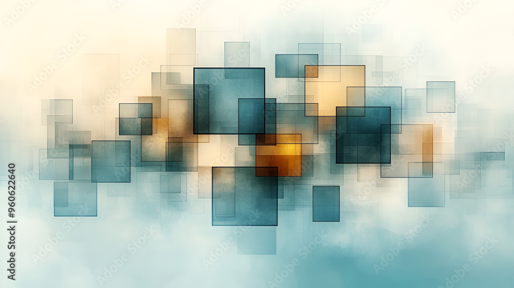 Poster abstract geometric shapes in soft colors create a modern and tranquil atmosphere in this digital art