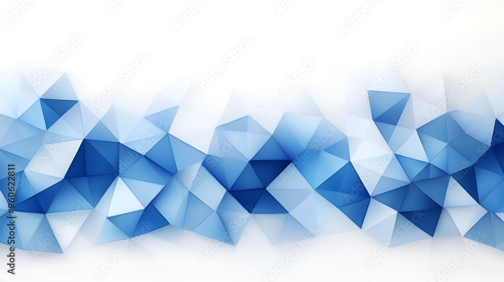Poster abstract blue geometric shapes blending together in a serene pattern on a white background