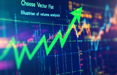 Stock market graph with green ascending arrows depicting growth and financial analysis