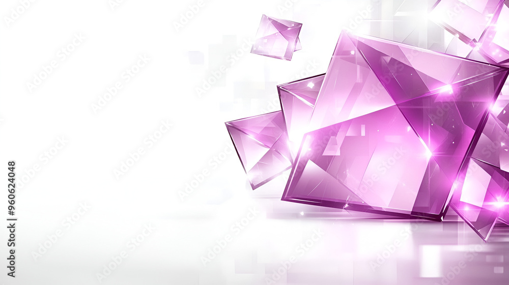 Poster colorful abstract crystals on a light background showcasing reflections and highlights in a modern d