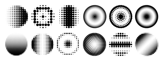 halftones geometric dots gradient and pop art texture. Circle halftone. Abstract dotted circles