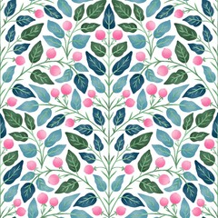 seamless pattern flower pink green summer floral white background textile