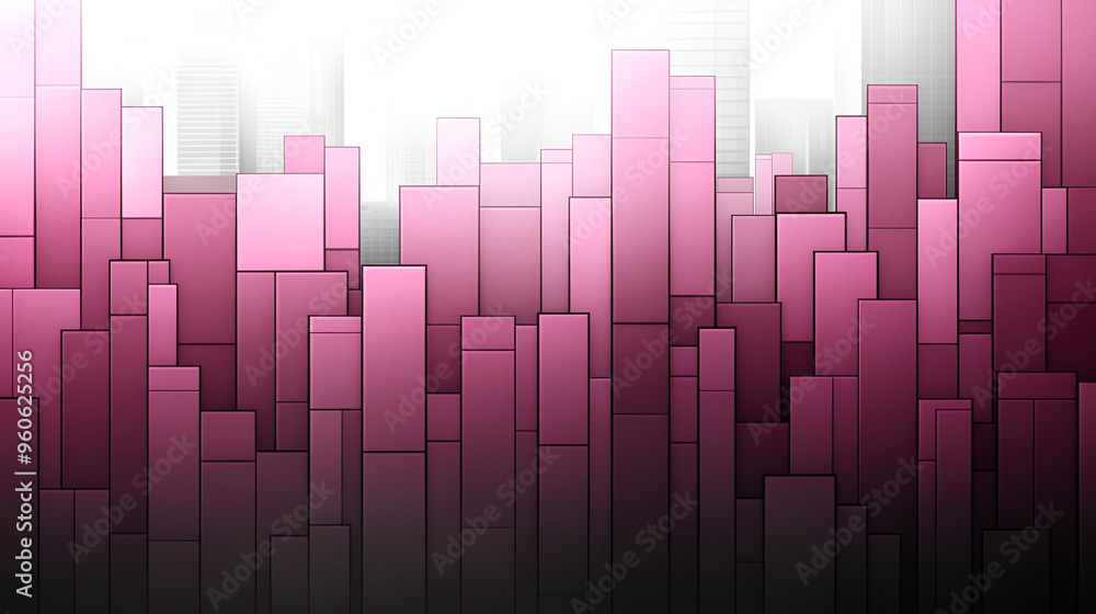 Poster abstract geometric design featuring pink vertical bars against a soft urban background with a bright