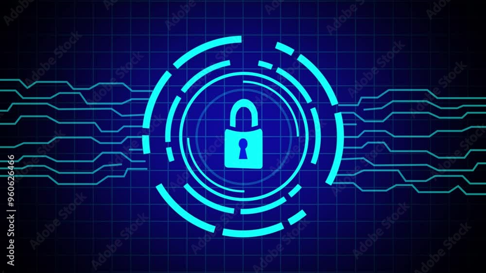 Poster technology security network protection concept. key lock circle business . concept of finance data p