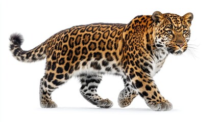 Fototapeta premium Clipart of an Amur leopard in a conservation context with protection symbols on a white background